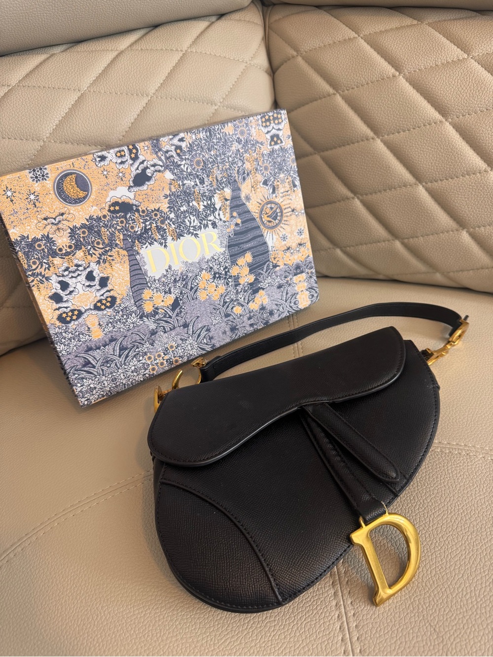Dior Black Mini Saddle Bag with Gold 'D' Charm